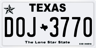 TX license plate DOJ3770
