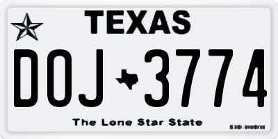 TX license plate DOJ3774