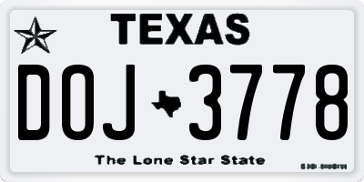 TX license plate DOJ3778