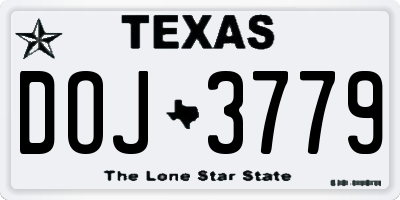 TX license plate DOJ3779