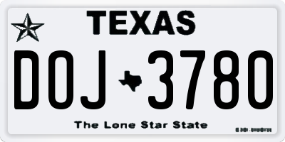 TX license plate DOJ3780