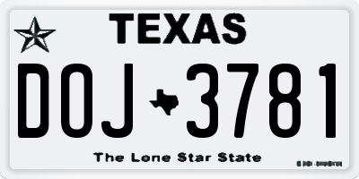 TX license plate DOJ3781