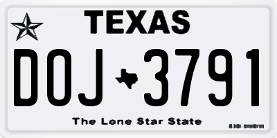 TX license plate DOJ3791