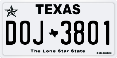 TX license plate DOJ3801