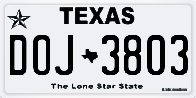 TX license plate DOJ3803