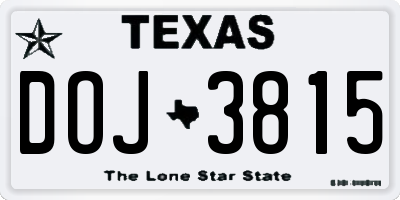 TX license plate DOJ3815