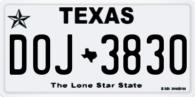 TX license plate DOJ3830