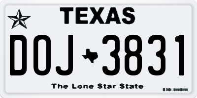 TX license plate DOJ3831