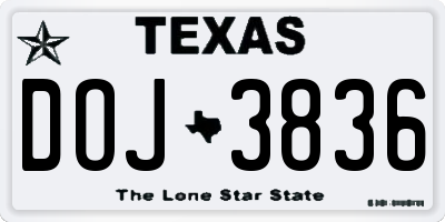 TX license plate DOJ3836