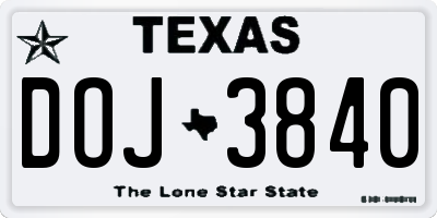 TX license plate DOJ3840