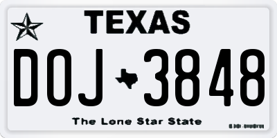 TX license plate DOJ3848