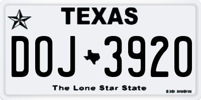 TX license plate DOJ3920