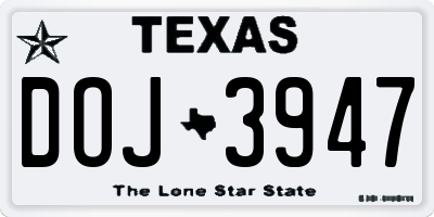 TX license plate DOJ3947
