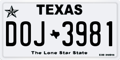 TX license plate DOJ3981