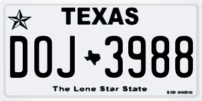 TX license plate DOJ3988