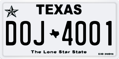 TX license plate DOJ4001