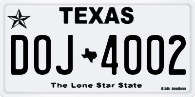TX license plate DOJ4002
