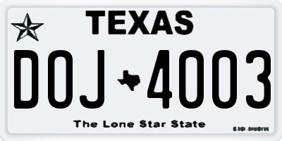 TX license plate DOJ4003