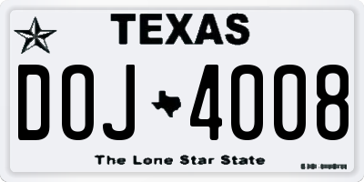 TX license plate DOJ4008