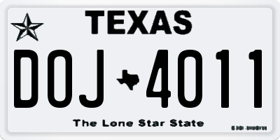 TX license plate DOJ4011