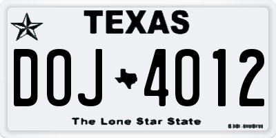 TX license plate DOJ4012
