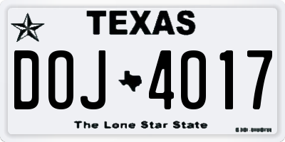 TX license plate DOJ4017
