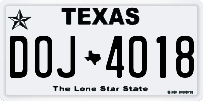 TX license plate DOJ4018