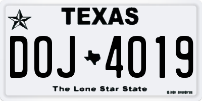 TX license plate DOJ4019