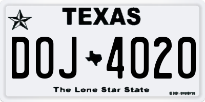 TX license plate DOJ4020
