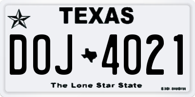 TX license plate DOJ4021