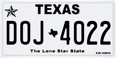 TX license plate DOJ4022