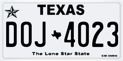 TX license plate DOJ4023