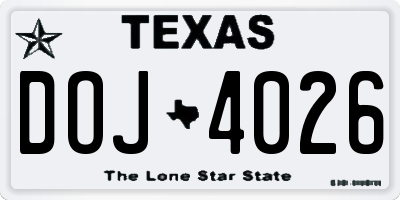 TX license plate DOJ4026