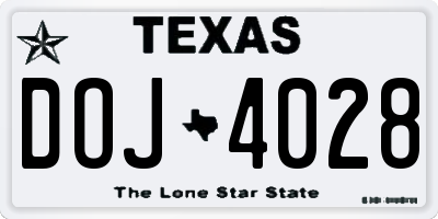 TX license plate DOJ4028