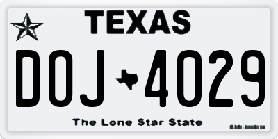 TX license plate DOJ4029