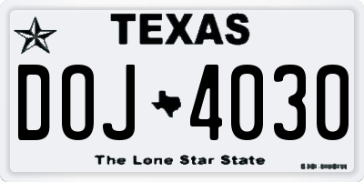 TX license plate DOJ4030
