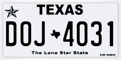 TX license plate DOJ4031