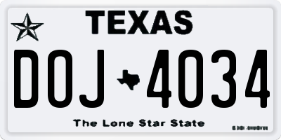TX license plate DOJ4034