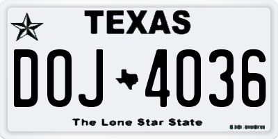 TX license plate DOJ4036