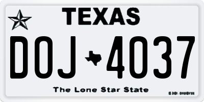 TX license plate DOJ4037
