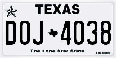 TX license plate DOJ4038
