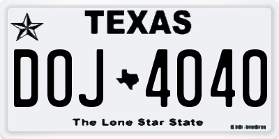 TX license plate DOJ4040