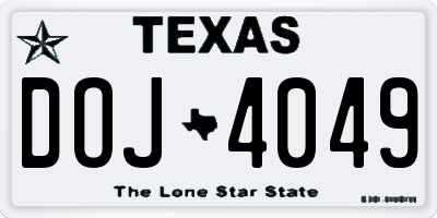 TX license plate DOJ4049