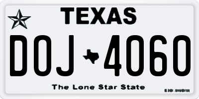 TX license plate DOJ4060
