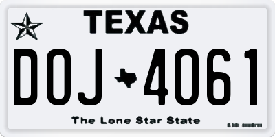 TX license plate DOJ4061