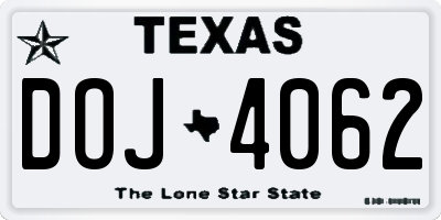 TX license plate DOJ4062