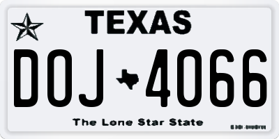TX license plate DOJ4066