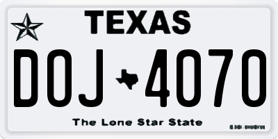 TX license plate DOJ4070