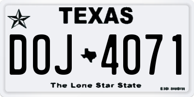 TX license plate DOJ4071