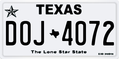 TX license plate DOJ4072